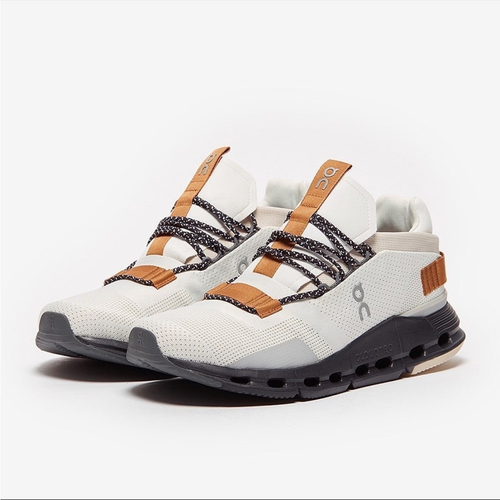 On Cloudnova Running Shoes in White Pecan